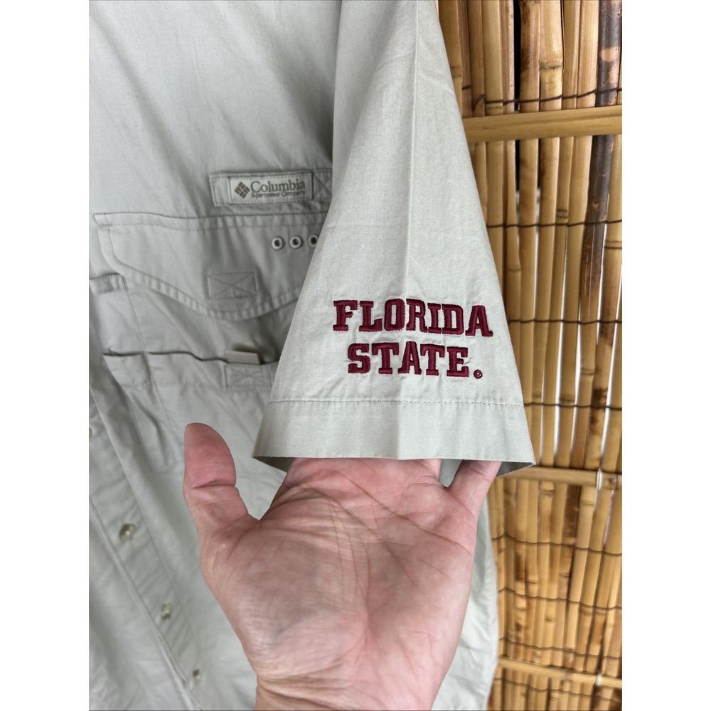 NWT Columbia PFG FSU Seminoles Short Sleeve Beige Vented Fishing Shirt XL VGC - Picture 3 of 16